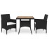 Set comedor jardín 3 pzas ratán sintético madera maciza