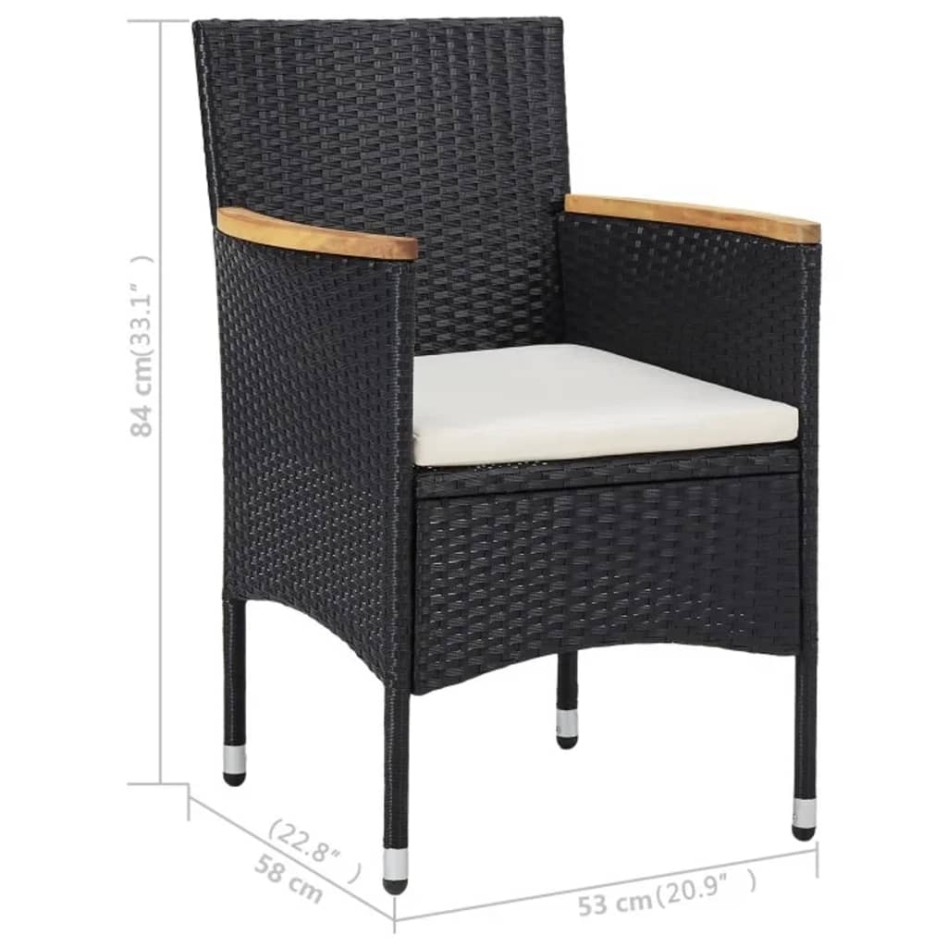 Set comedor jardín 3 pzas ratán sintético madera maciza
