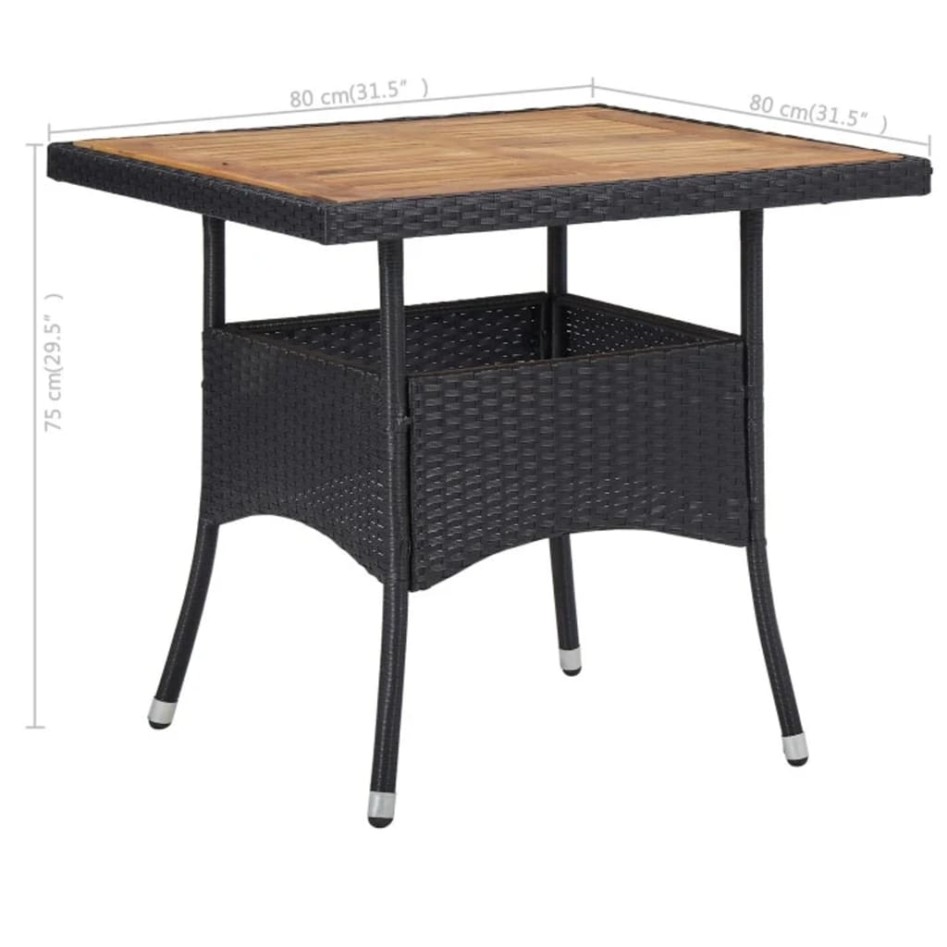 Set comedor jardín 3 pzas ratán sintético madera maciza