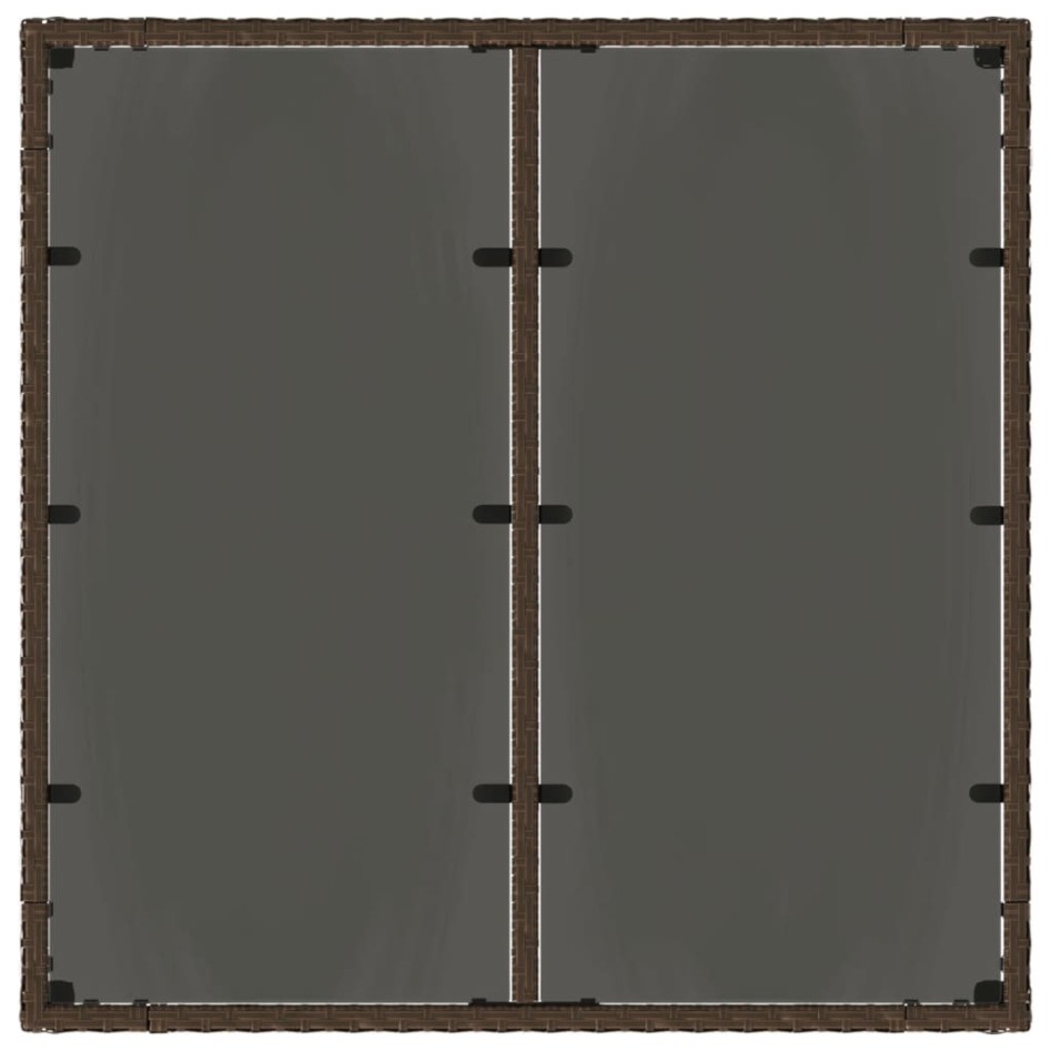 Mesa de jardín superficie de vidrio ratán PE marrón 90x90x75