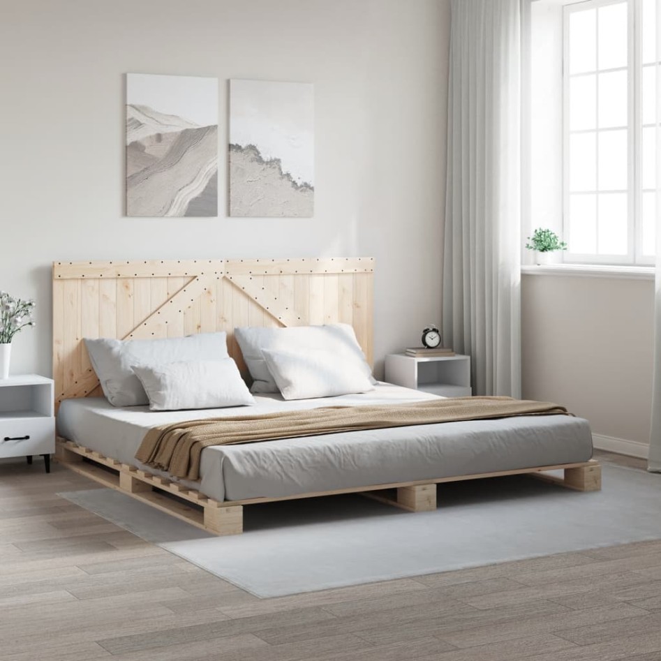 Estructura de cama con cabecero madera maciza de pino