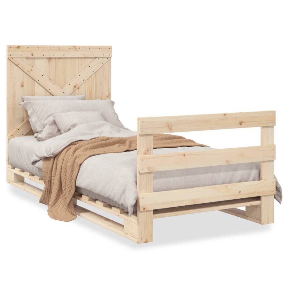 Estructura de cama con cabecero madera maciza de pino 90x200