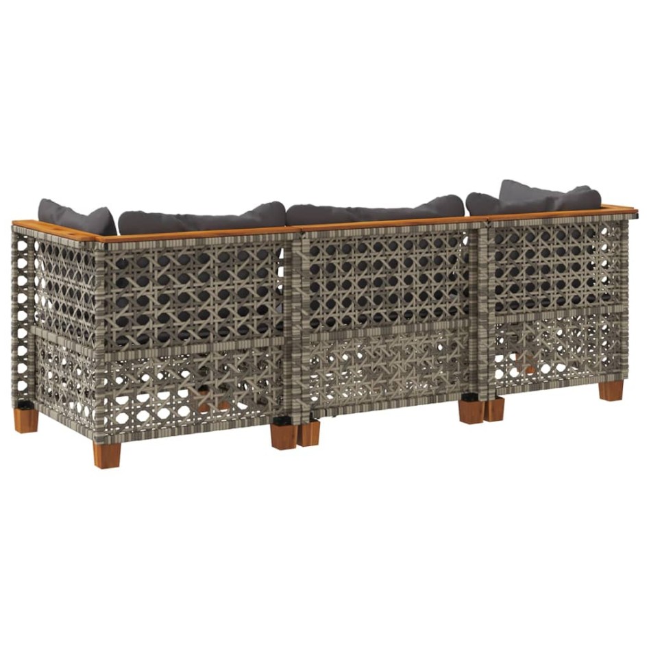 Sofá de jardín de 3 plazas con cojines ratán sintético