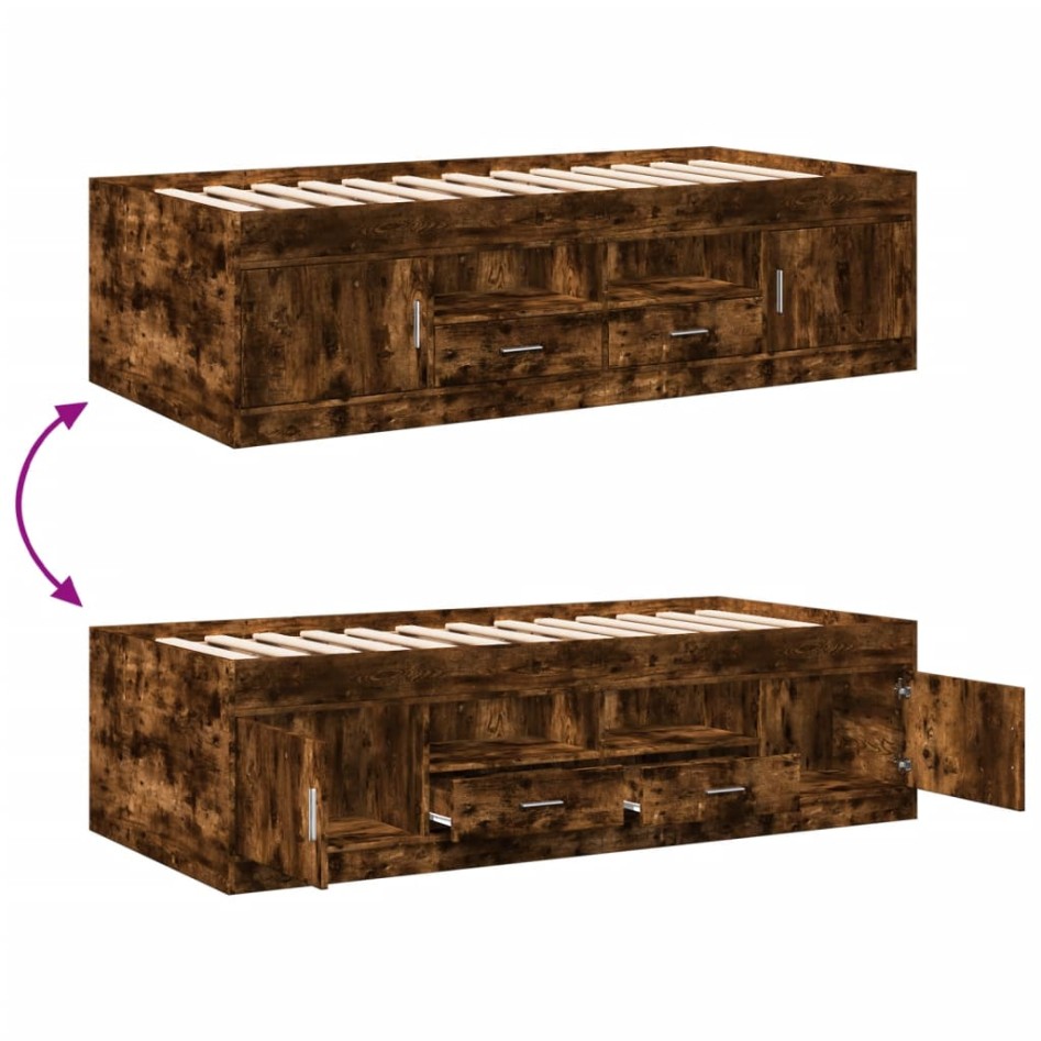 Sofá cama con cajones sin colchón roble ahumado 75x190