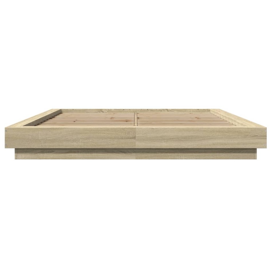 Estructura cama con luces LED madera roble Sonoma 160x200