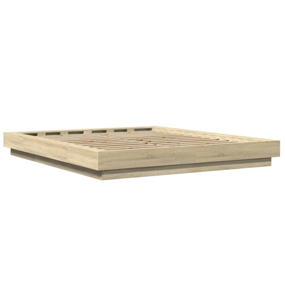 Estructura cama con luces LED madera roble Sonoma 160x200