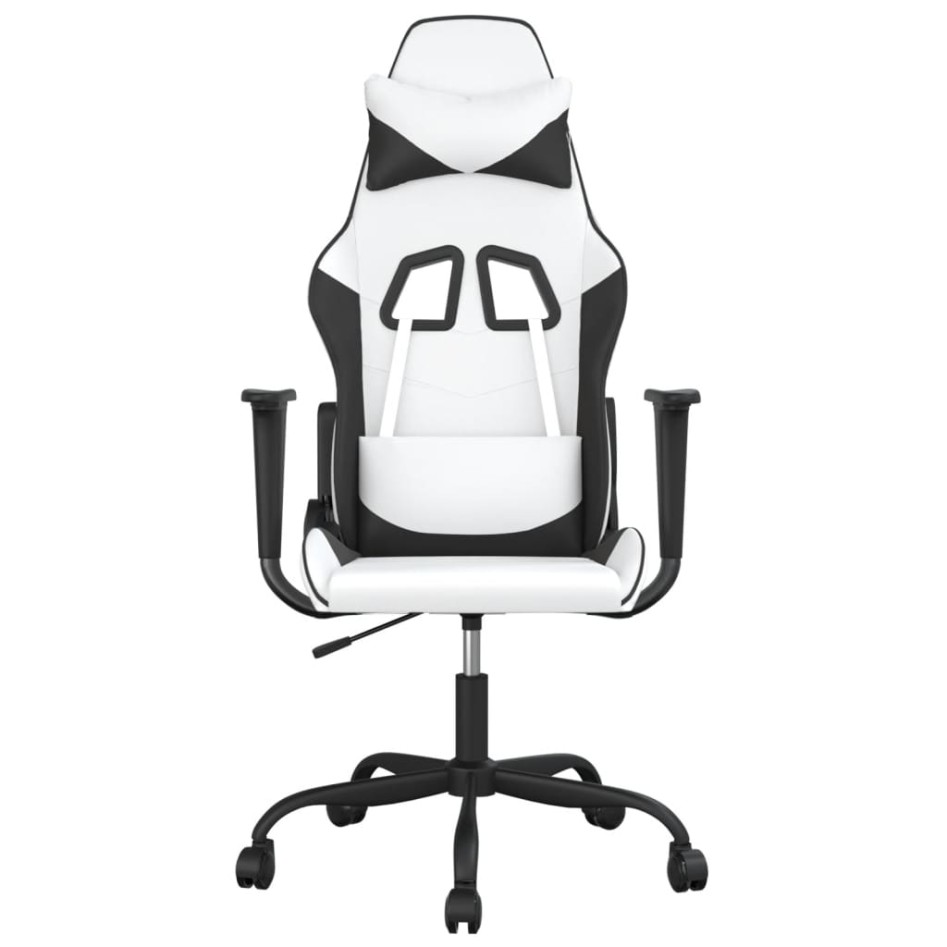 Silla gaming de masaje cuero sintético blanco y