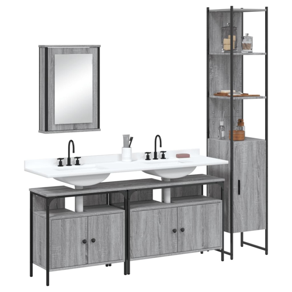Set de muebles de baño 4 pzas madera contrachapada gris
