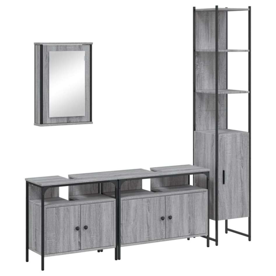 Set de muebles de baño 4 pzas madera contrachapada gris