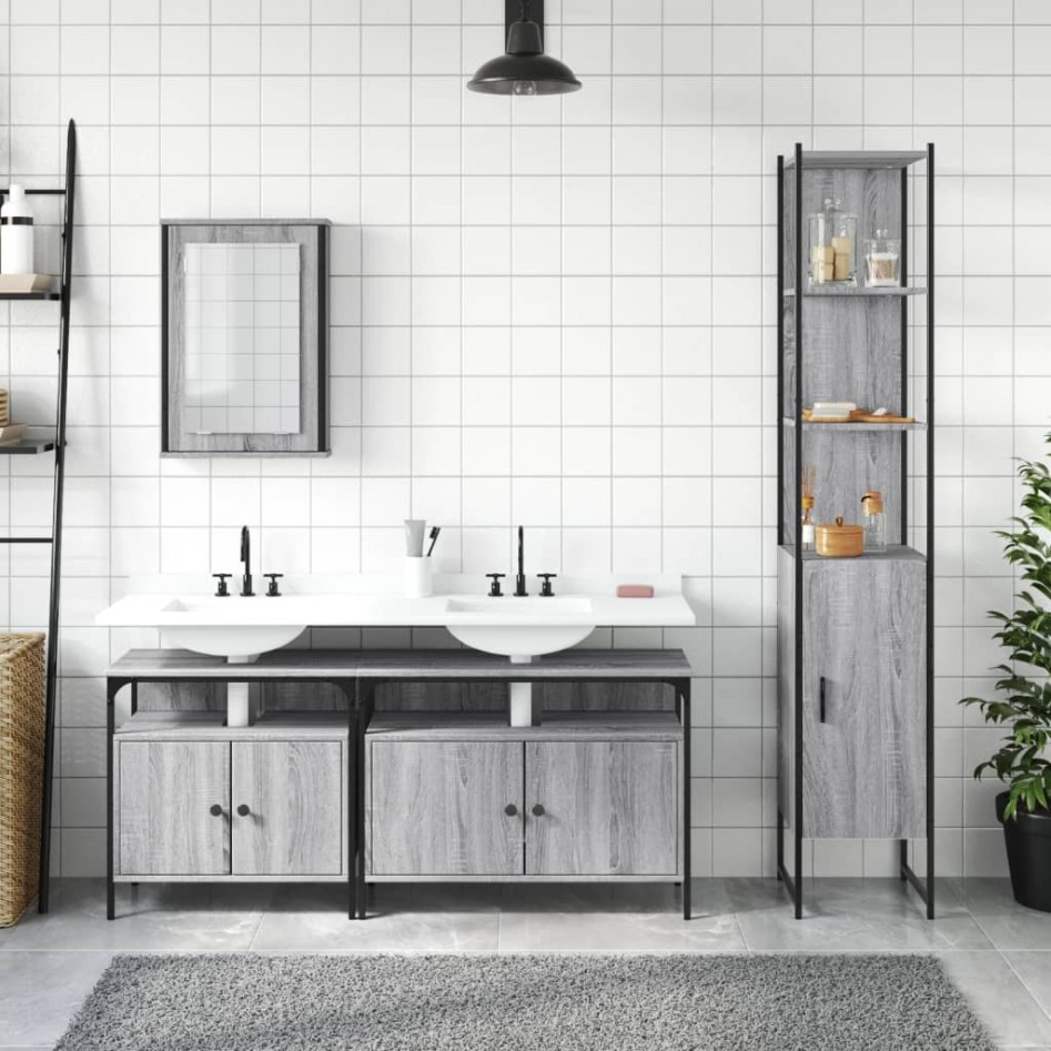Set de muebles de baño 4 pzas madera contrachapada gris