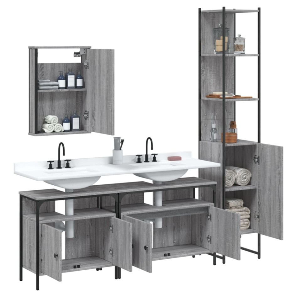 Set de muebles de baño 4 pzas madera contrachapada gris