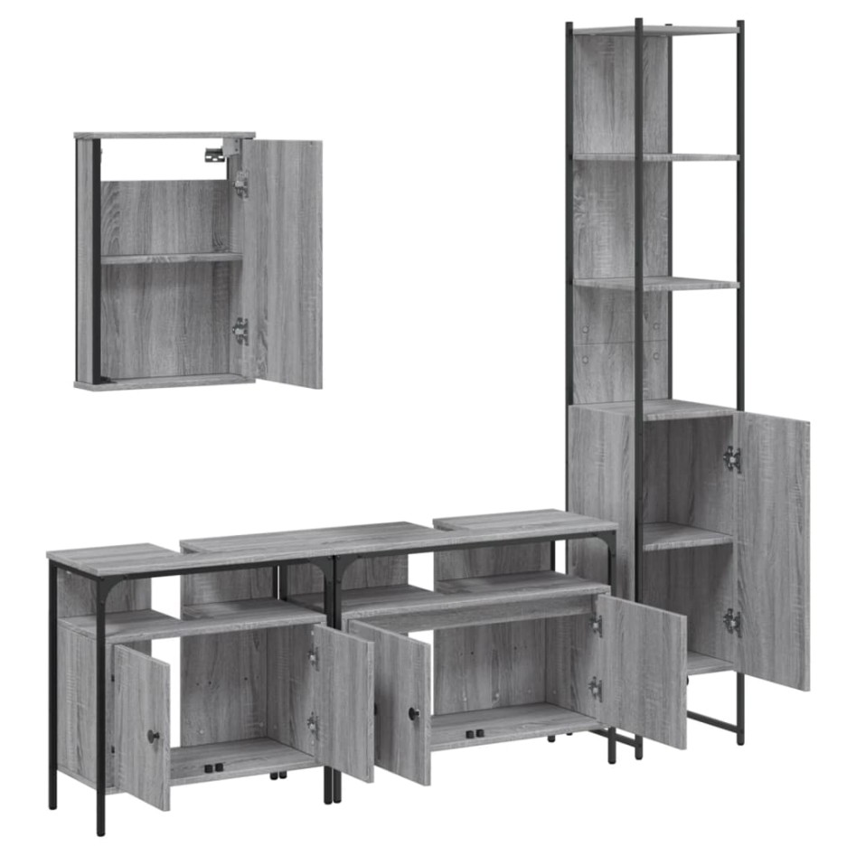 Set de muebles de baño 4 pzas madera contrachapada gris