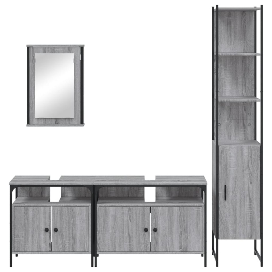 Set de muebles de baño 4 pzas madera contrachapada gris