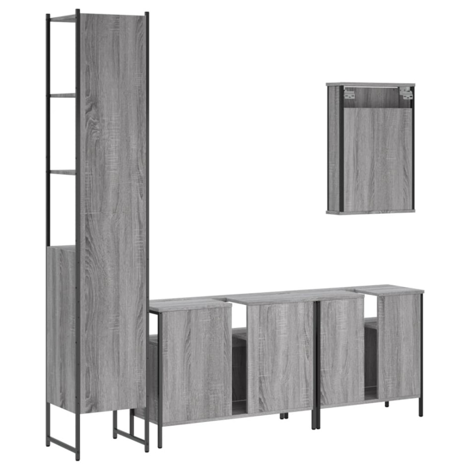 Set de muebles de baño 4 pzas madera contrachapada gris