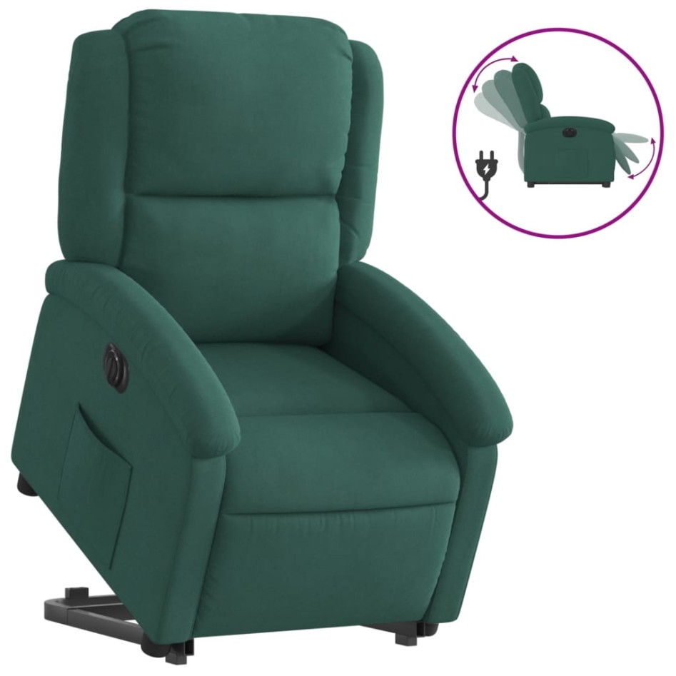 Sillón eléctrico reclinable elevable de terciopelo verde