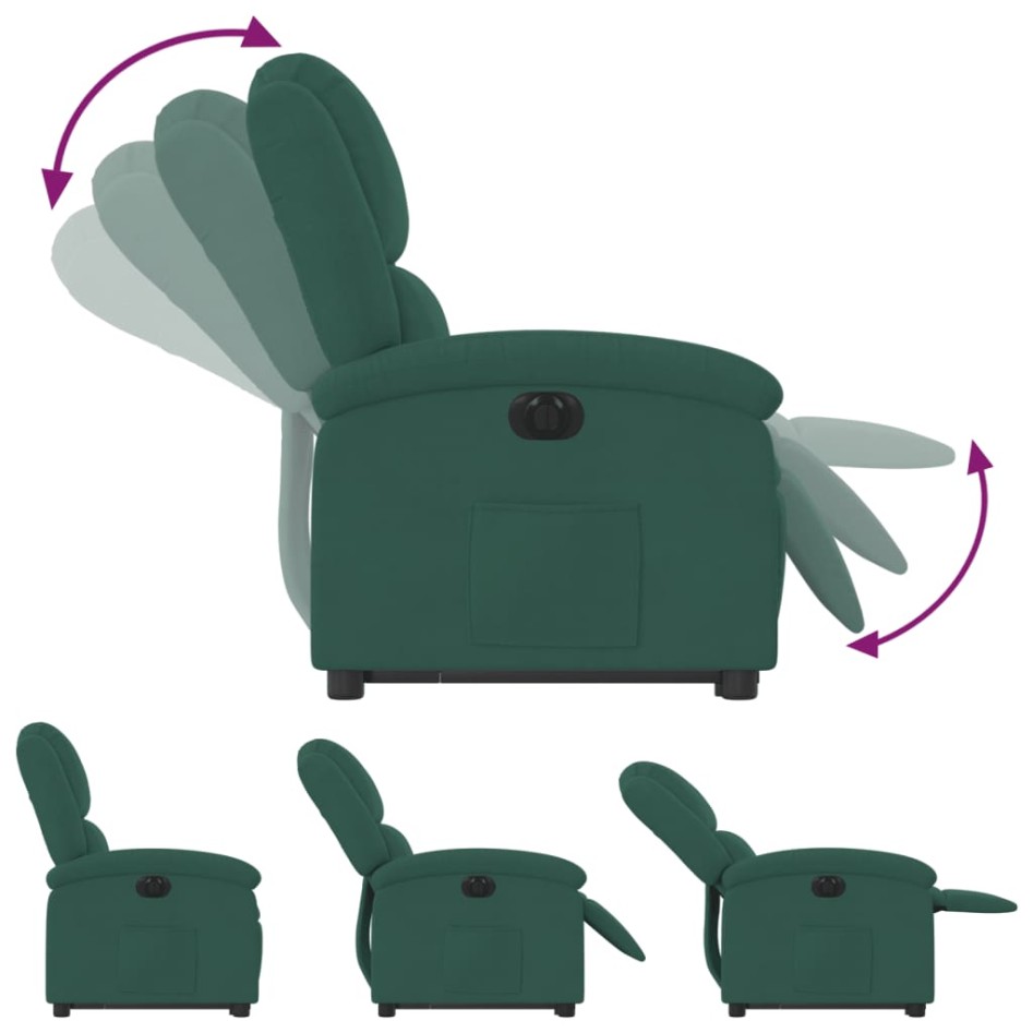 Sillón eléctrico reclinable elevable de terciopelo verde