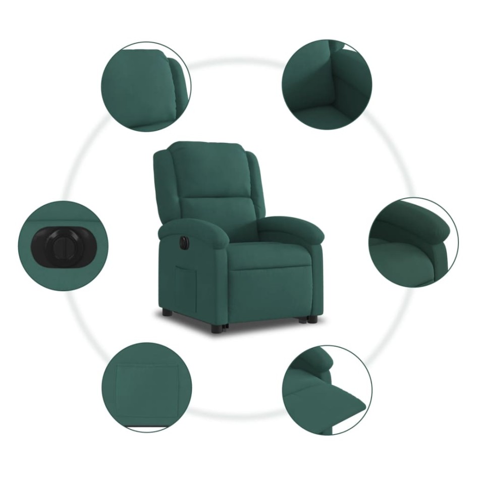 Sillón eléctrico reclinable elevable de terciopelo verde