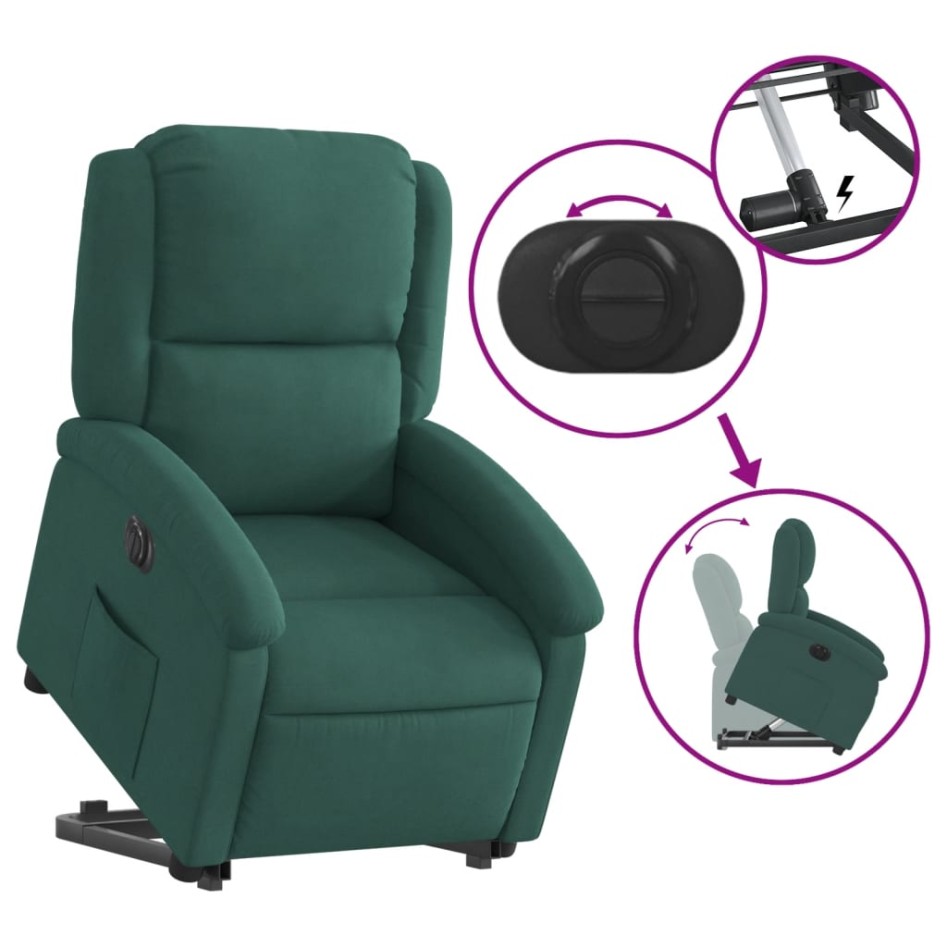 Sillón eléctrico reclinable elevable de terciopelo verde