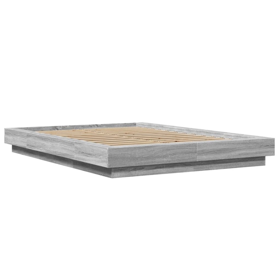 Estructura cama con luces LED madera gris Sonoma 140x200