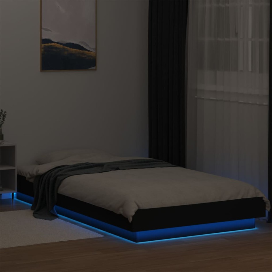 Estructura cama con luces LED madera ingeniería negro 90x200