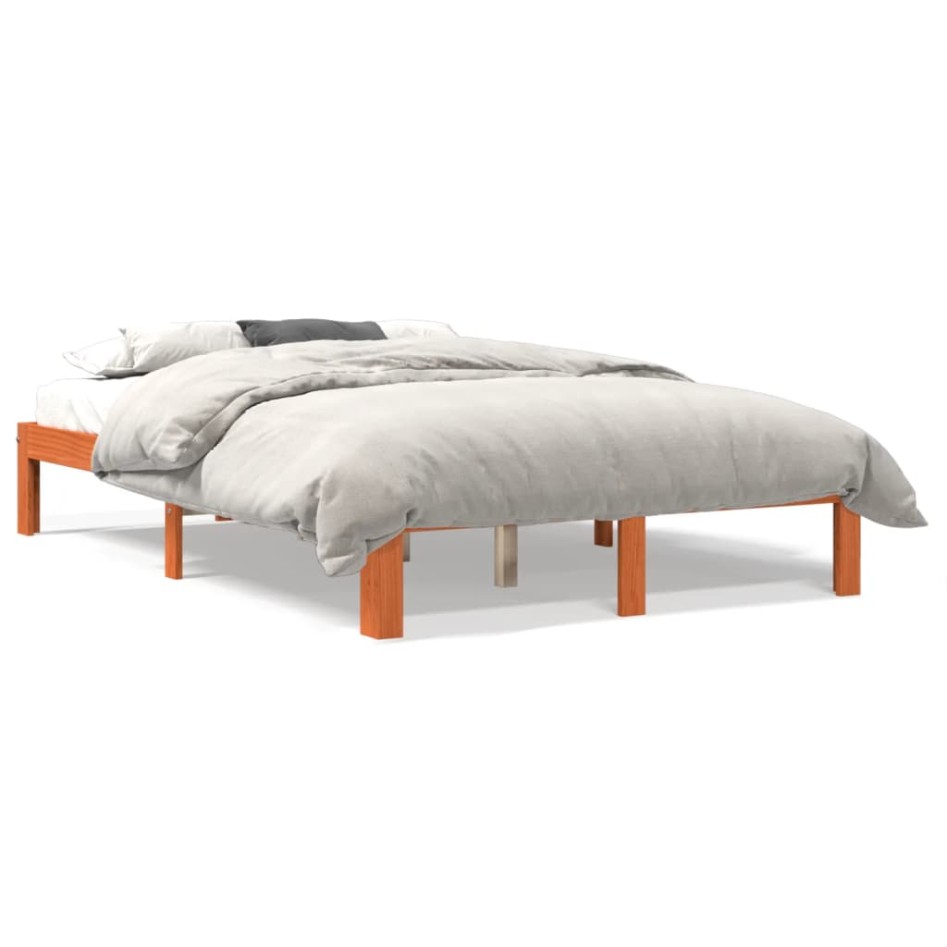 Estructura de cama madera maciza pino marrón cera 140x200