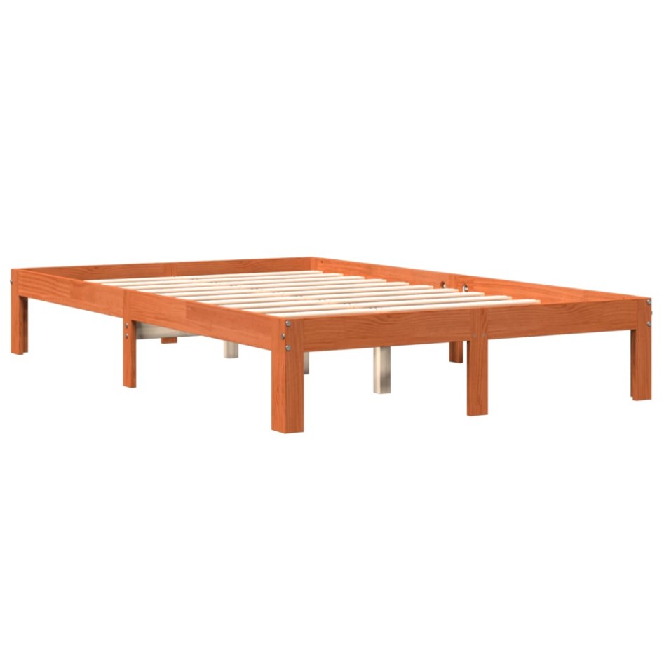 Estructura de cama madera maciza pino marrón cera 140x200