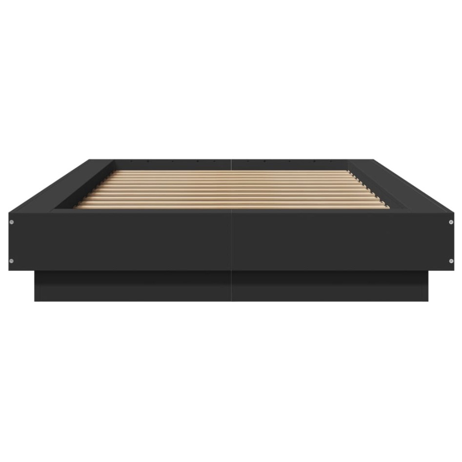 Estructura cama con luces LED madera ingeniería negro 90x190