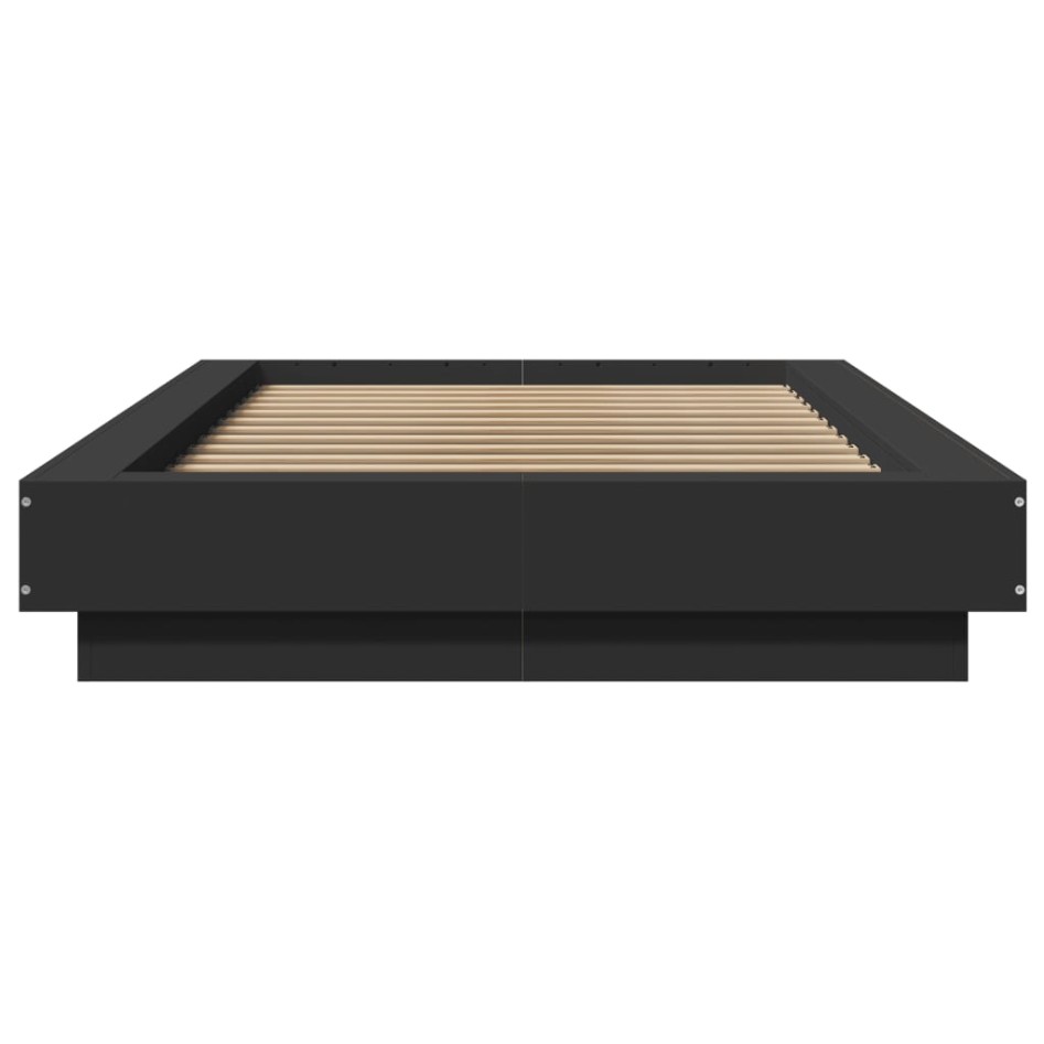 Estructura cama con luces LED madera ingeniería negro 75x190