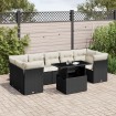 Set de sofás de jardín 8 piezas y cojines ratán sintético negro
