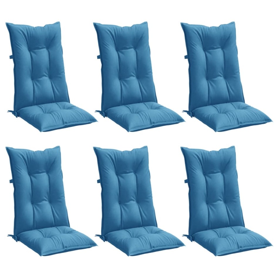 Cojines silla respaldo alto 6 uds tela azul melange 120x50x7