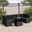 Set de sofás de jardín 8 piezas y cojines ratán sintético negro