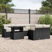 Set de sofás de jardín 8 piezas y cojines ratán sintético negro