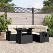 Set de sofás de jardín 6 piezas y cojines ratán sintético negro