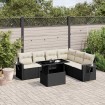 Set de sofás de jardín 7 pzas con cojines ratán sintético negro