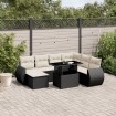 Set de sofás de jardín 8 piezas y cojines ratán sintético negro