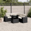 Set de sofás de jardín 6 piezas y cojines ratán sintético negro