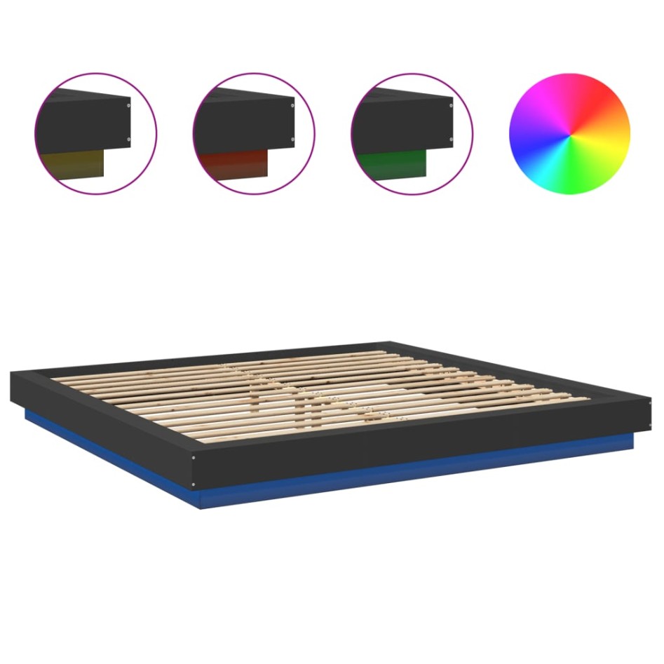 Estructura cama con luces LED madera ingeniería negro