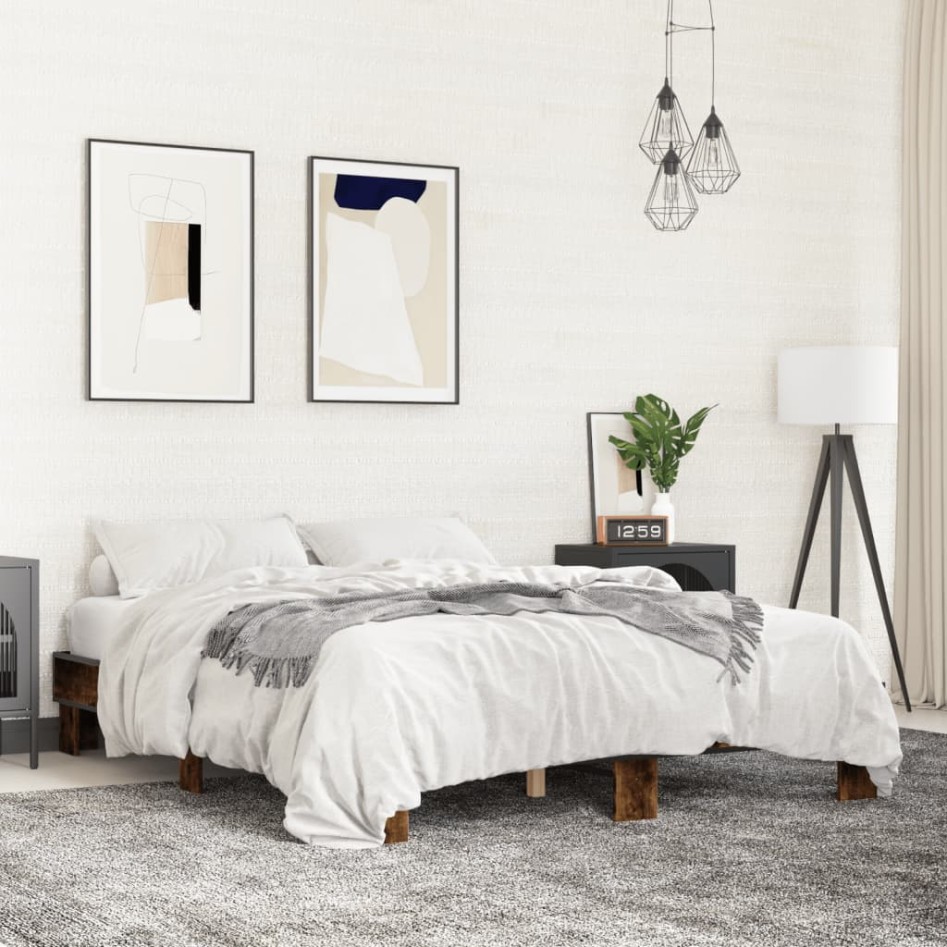 Estructura cama madera ingeniería metal roble ahumado