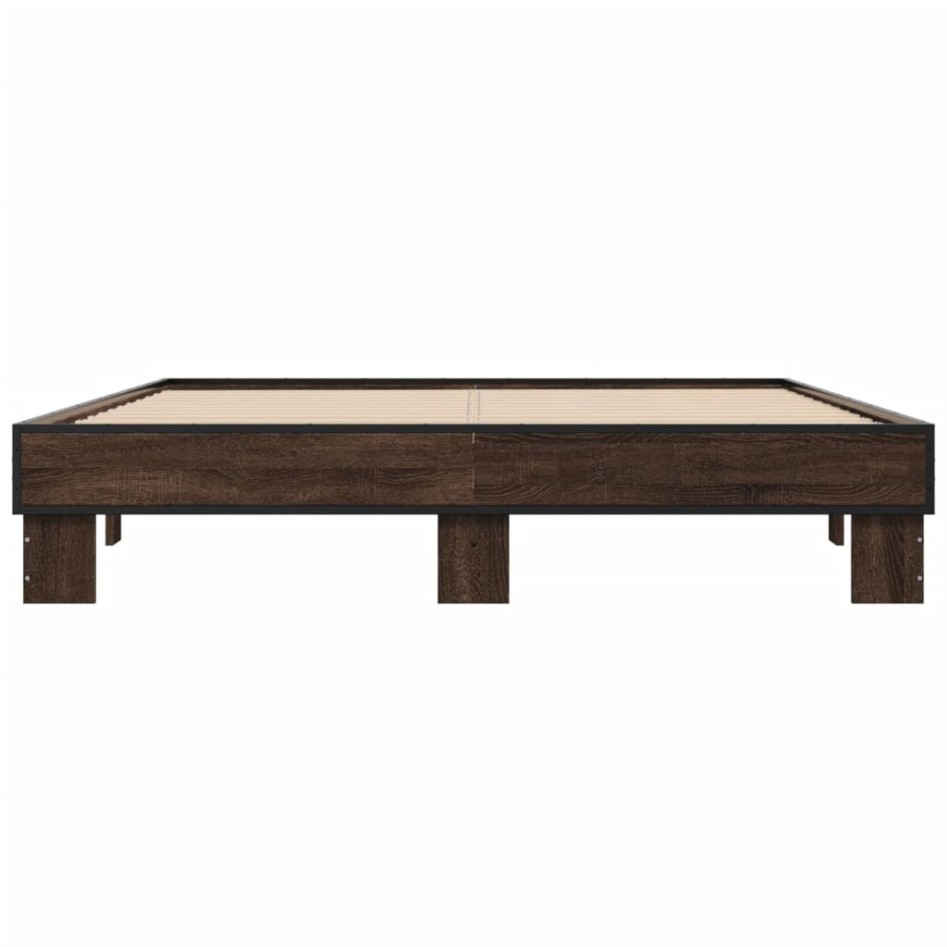 Estructura cama madera ingeniería metal marrón roble 150x200