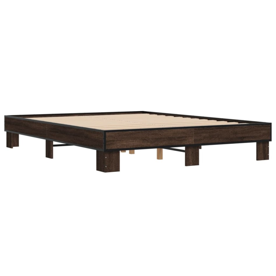 Estructura cama madera ingeniería metal marrón roble 150x200
