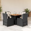Set de muebles jardín 5 pzas con cojines ratán sintético negro