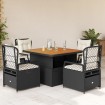 Set de muebles jardín 5 pzas con cojines ratán sintético negro