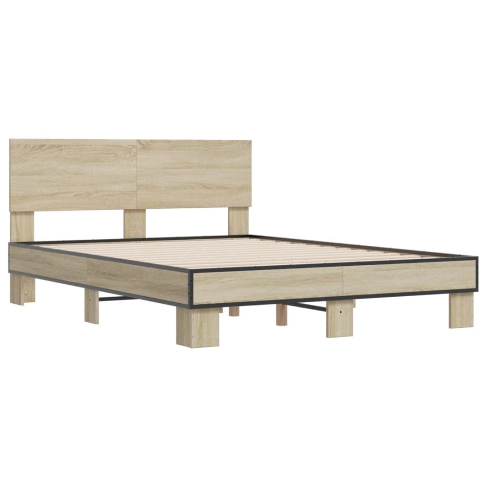 Estructura cama madera ingeniería metal roble Sonoma 140x200