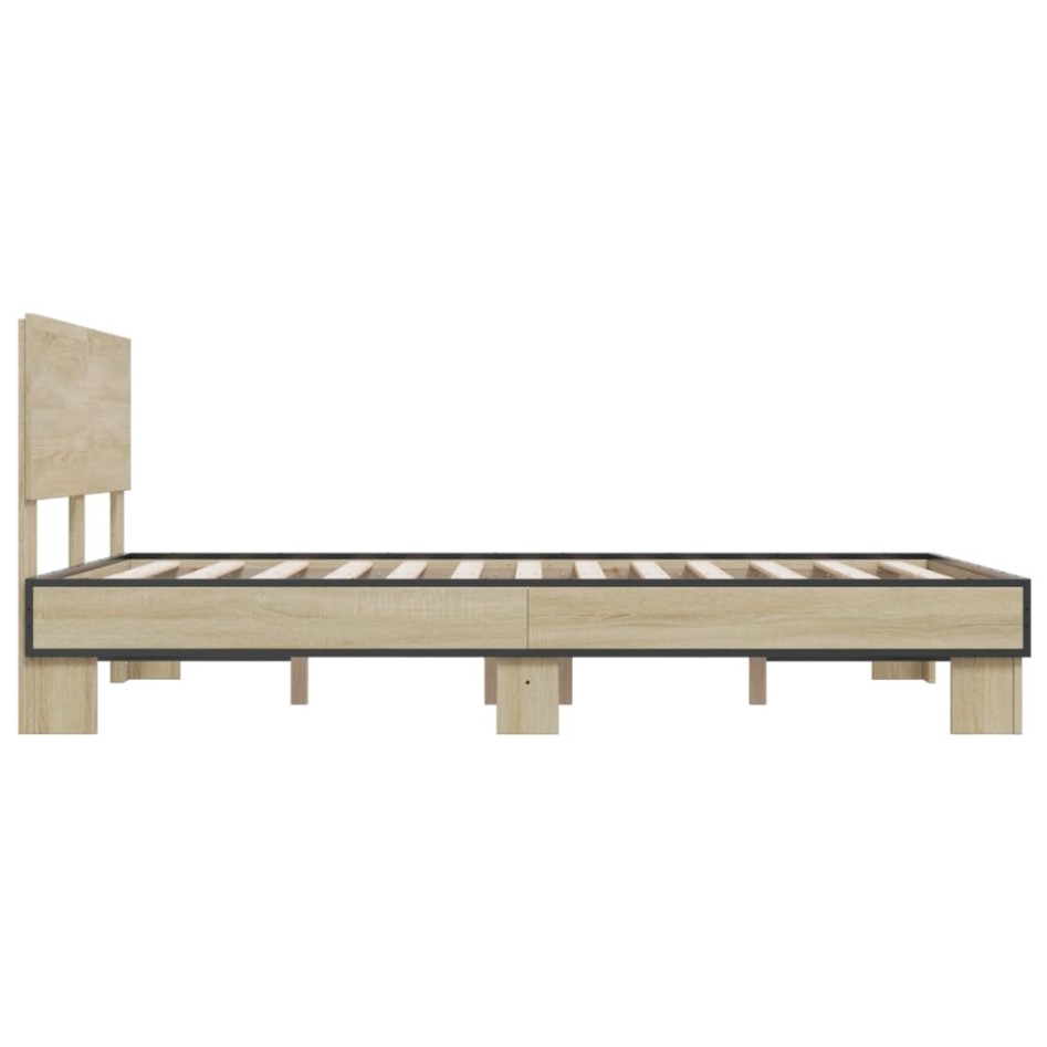 Estructura cama madera ingeniería metal roble Sonoma 140x200