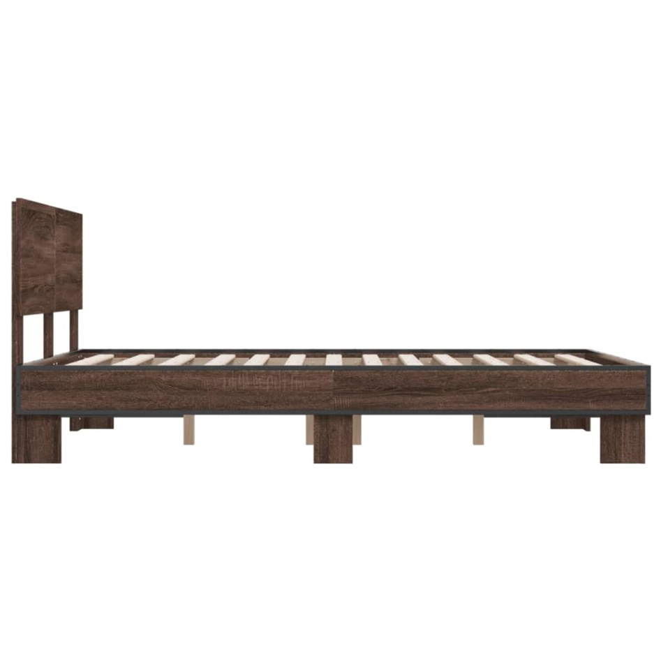 Estructura cama madera ingeniería metal marrón roble 120x200