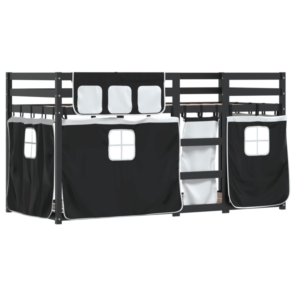 Litera con cortinas madera maciza pino blanco y negro 90x190