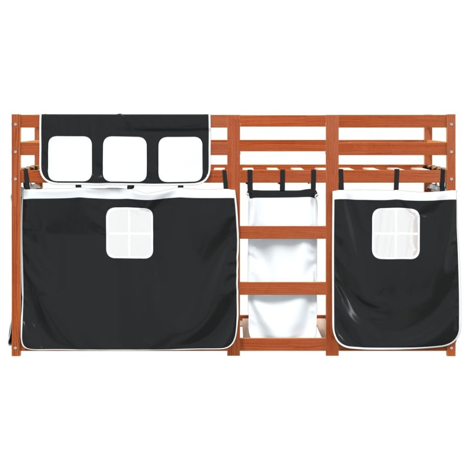 Litera con cortinas madera maciza pino blanco y negro 75x190