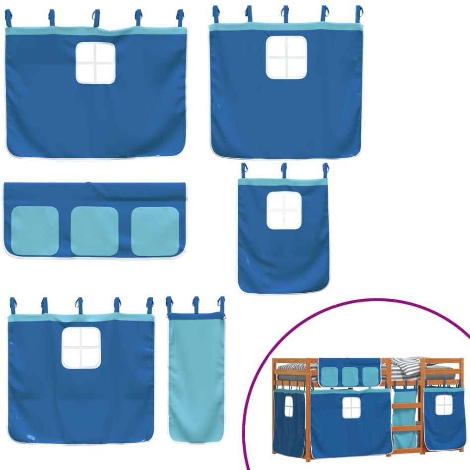 Litera con cortinas madera maciza de pino azul 90x190