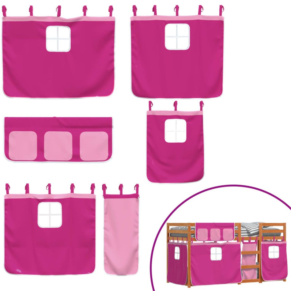 Litera con cortinas madera maciza de pino rosa 75x190