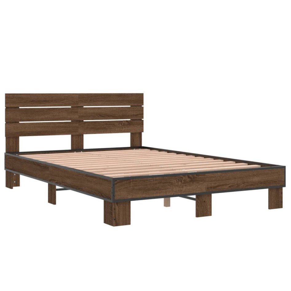 Estructura cama madera ingeniería metal marrón roble 140x200